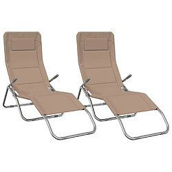 Maison Chic Lot de 2 Chaises longues pliables | Bain de soleil Relax | Transat taupe textilène et acier -GKD61700