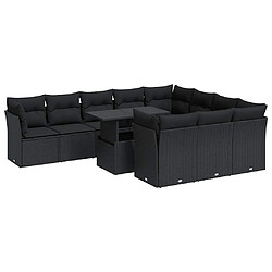 vidaXL Salon de jardin 11 pcs avec coussins noir résine tressée