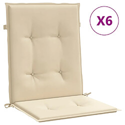 vidaXL Coussins de chaise de jardin à dossier bas lot de 6 beige