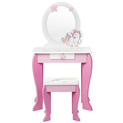 Helloshop26 Coiffeuse pour enfant table de maquillage avec tabouret miroir détachable et 1 tiroir de rangement blanc et rose 20_0004873