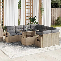 vidaXL Salon de jardin avec coussins 9 pcs beige résine tressée