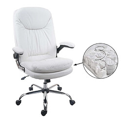 Avis Decoshop26 Fauteuil chaise de bureau sur roulettes à ressort pivotant en synthétique blanc 04_0001844