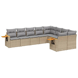 vidaXL Salon de jardin avec coussins 9 pcs beige résine tressée