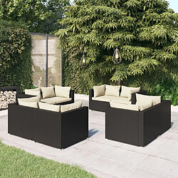 vidaXL Salon de jardin 8 pcs avec coussins Résine tressée Noir