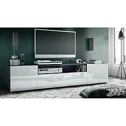 Mpc Meuble TV Gris Mat Et Blanc Laqué (lxhxp) : 181 X 39 X 35 Cm