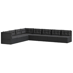 vidaXL Salon de jardin 8 pcs avec coussins noir résine tressée