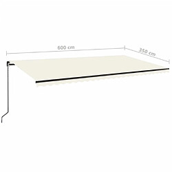 vidaXL Auvent manuel rétractable avec LED 600x350 cm Crème pas cher