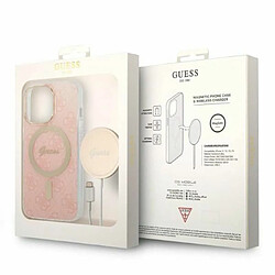 Guess Maroquinerie Guess Bundle Pack MagSafe 4G - Ensemble coque pour iPhone 13 Pro + chargeur MagSafe (Rose/Or)