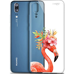 Caseink Coque arrière Huawei P20 (5.8 ) Gel HD [ Nouvelle Collection - Souple - Antichoc - Imprimé en France] Flamant Rose Fleuri