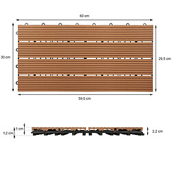 Ecd Germany WPC carreaux de sol 60x30cm 3m² aspect de bois jardin piscine patio marron clair pas cher