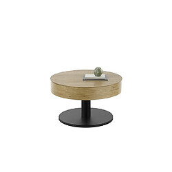 Inside 75 Table basse ronde DORA 75 cm diamètre-plateau chêne relevable piétement acier brosse