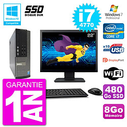 PC Dell 7020 SFF Ecran 22" Intel i7-4770 RAM 8Go SSD 480Go Graveur DVD Wifi W7 - Occasion