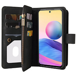 Etui en PU + TPU avec support, poche zippée et porte-cartes noir pour votre Xiaomi Redmi Note 10 5G/Note 10T 5G/Poco M3 Pro 5G/4G