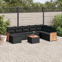 Maison Chic Salon de jardin 9 pcs avec coussins | Ensemble de Table et chaises | Mobilier d'Extérieur noir résine tressée -GKD60787