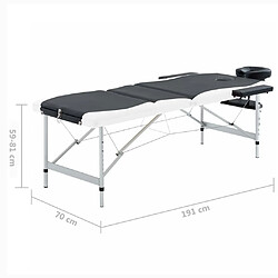 vidaXL Table de massage pliable 3 zones Aluminium Noir et blanc pas cher