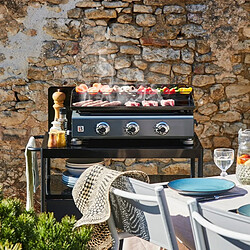 Acheter ?????Plancha à gaz Silvia IIG 3 Feux Gun Metal - BRASERO - Plaque fonte émaillée 67 x 34 cm - Jusqu'à 10 convives - 7,5 kW