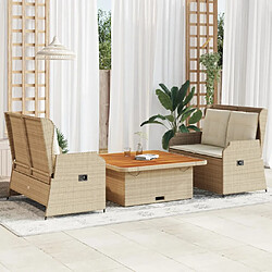 vidaXL Salon de jardin avec coussins 3 pcs beige résine tressée