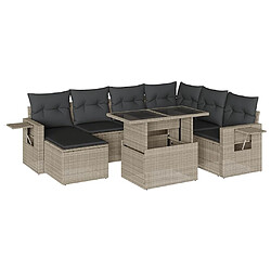 vidaXL Salon de jardin 8 pcs avec coussins gris clair résine tressée