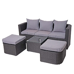 Decoshop26 Salon de jardin avec fauteuils poufs table et coussins gris clair et polyrotin anthracite 04_0000525