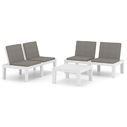 vidaXL Salon de jardin 3 pcs avec coussins Plastique Blanc