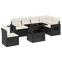 vidaXL Salon de jardin 7 pcs avec coussins noir résine tressée