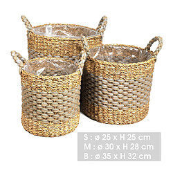 PANIER SEAGRASS PANIER RANGEMENT CACHE POTS EN ALGUE MARINE ET JUTE H28CM/H32CM+Natural Living pas cher