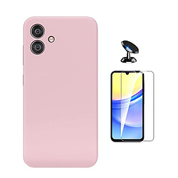 Kit Verre Trempé Clearglass + Housse Silicone Liquide + Support Voiture Magnétique Phonecare Pour Samsung Galaxy A06 - Rose