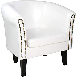 Helloshop26 Fauteuil chesterfield avec repose pied en synthétique avec éléments décoratifs en cuivre chaise cabriolet tabouret pouf meuble de salon blanc 01_0000101