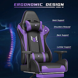 Avis Chaise Gaming - Chaise de jeu avec repose-pieds - Chaise de jeu Rattantree Vedio - Avec support lombaire - Siège arrière inclinable à 90-150° - Hauteur du siège réglable - Violet