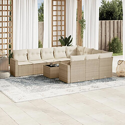 Maison Chic Salon de jardin 11 pcs avec coussins | Ensemble de Table et chaises | Mobilier d'Extérieur beige résine tressée -GKD45877