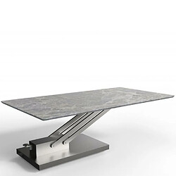 Inside 75 Table basse relevable BRAVO MARBLE GREY plateau céramique finition marbre gris brillant.