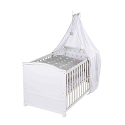 Roba Lit bébé évolutif Little Star en bois blanc réglable en hauteur matelas et accessoires