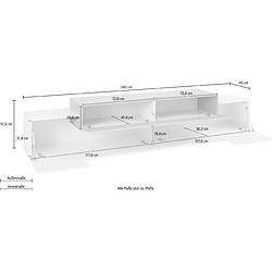 Acheter Alter Meuble TV de salon, Made in Italy, Meuble TV avec 3 portes et étagères, 240x45h52 cm, Blanc brillant et couleur Ciment