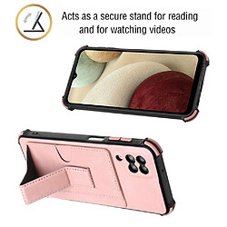 Coque en TPU + PU coussin aux quatre coins avec béquille et porte-cartes or rose pour votre Samsung Galaxy A12