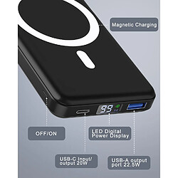 Acheter SANAG Batterie Externe Magnétique Sans Fil, 10000Mah Power Bank Batterie Mag-Safe Pd 22.5W Charge Rapide Avec Usb-C Affichage Led Chargeur Portable Pour Iphone 16/15/14/13/12/Mini/Pro/ /Mini - Noir