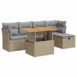 vidaXL Salon de jardin 6 pcs avec coussins beige résine tressée acacia