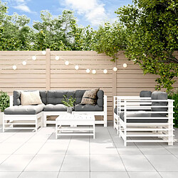 vidaXL Salon de jardin 7 pcs avec coussins blanc bois massif