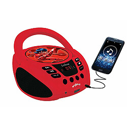 LEXIBOOK Miraculous Radio Lecteur CD, Prise Micro, Entrée Line-in, Pile ou Secteur, Rouge/Noir, RCD108MI