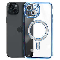 Avizar Coque Diamant pour iPhone 15 Protection MagSafe Contour Strass Bleu Clair