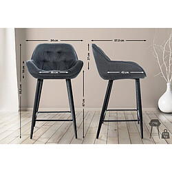 Decoshop26 Lot de 2 tabourets de bar chaises hautes assise effet capitonnée en tissu gris foncé et métal noir 10_0004166