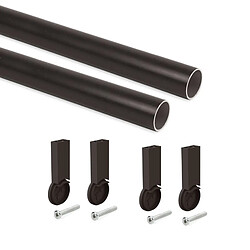 (1 Kit) Kit tube de penderie circulaire D. 28, 1150 mm, aluminium, Peint en moka