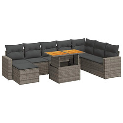 vidaXL Salon de jardin 9 pcs avec coussins gris résine tressée