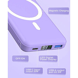 Acheter SANAG Batterie Externe Magnétique Sans Fil,10000Mah Power Bank Batterie Mag-Safe Pd 22.5W Charge Rapide Avec Usb-C Affichage Led Chargeur Portable Pour Iphone16/15/14/13/12/Mini/Pro/ /Mini - Violet