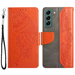 Etui en PU motif papillon et fleur, antichoc avec support orange pour votre Samsung Galaxy S21 FE 5G