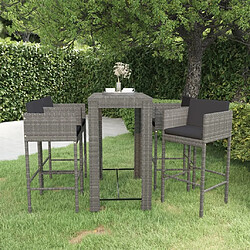 Maison Chic Ensemble de bar de jardin 5 pcs et coussins,Table + chaises + coussins de jardin Résine tressée Gris -GKD814381