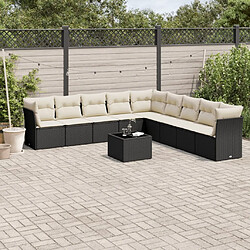 Maison Chic Salon de jardin 10 pcs avec coussins | Ensemble de Table et chaises | Mobilier d'Extérieur noir résine tressée -GKD40042