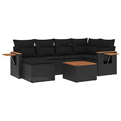 vidaXL Salon de jardin 7 pcs avec coussins noir résine tressée