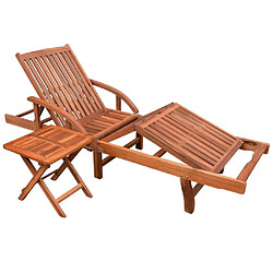 Helloshop26 Transat chaise longue bain de soleil lit de jardin terrasse meuble d'extérieur avec table bois d'acacia solide 02_0012603