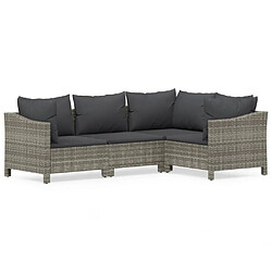 vidaXL Salon de jardin 4 pcs avec coussins Gris Résine tressée