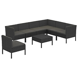 vidaXL Salon de jardin 8 pcs avec coussins résine tressée noir